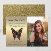 写真 保存 日付 ゴールド キンセアニエラ バタフライ セーブザデート (正面/裏面)