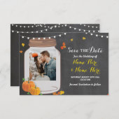 写真 保存 日付 瓶 チョーク パンプキン 招待状 (正面/裏面)