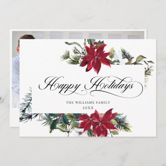 写真 優雅なポインセチアのクリスマスグリーティング シーズンカード (正面/裏面)