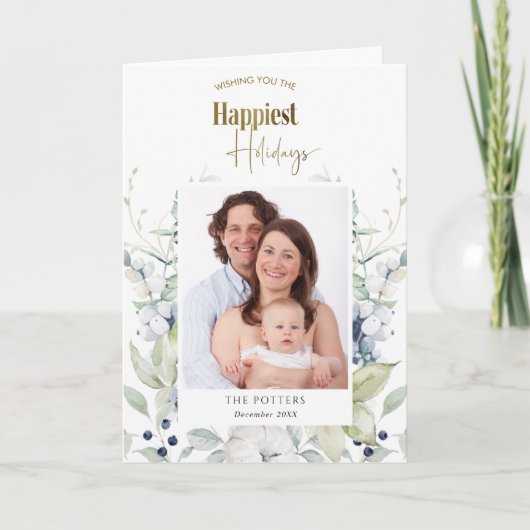 写真、冬のエレガント緑、最も幸せな休日 シーズンカード (正面)