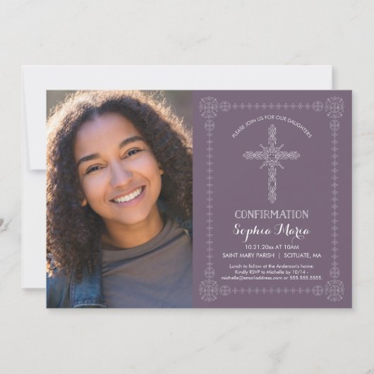 写真-十字を持つ女の子の確認の招待状 招待状 (正面)