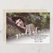 写真 卒業おめでとう 現代のスクリプト付き 案内状 (正面/裏面)