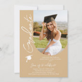 写真 卒業パーティー モダン エレガント スクリプト 招待状 (正面)