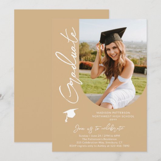 写真 卒業パーティー モダン エレガント スクリプト 招待状 (正面/裏面)