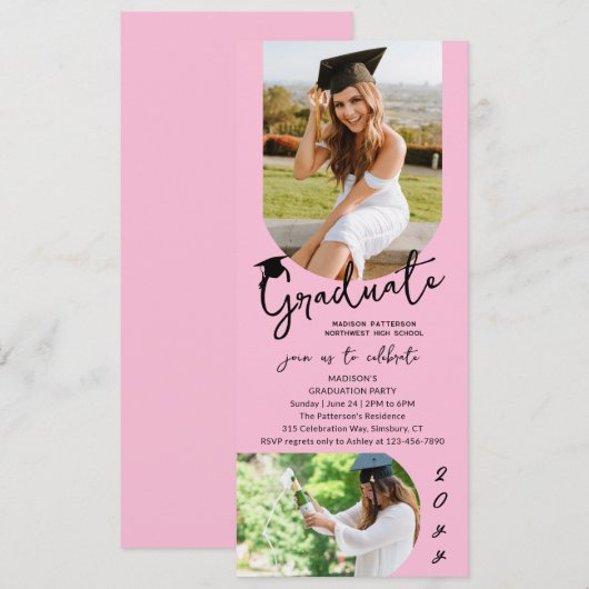 写真 卒業パーティー モダン エレガント スクリプト 招待状 (正面/裏面)