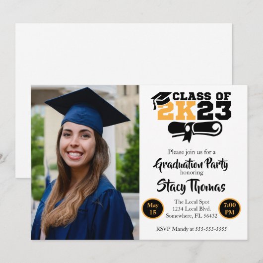 写真 卒業パーティー 招待状 (正面/裏面)