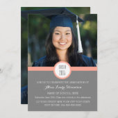 写真 卒業パーティー 招待状 グレー コーラル (正面/裏面)