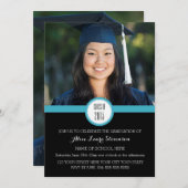 写真 卒業パーティー 招待状 ブラック ブルー (正面/裏面)