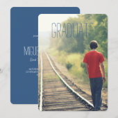 写真 卒業パーティー 高校卒業 ブルー 招待状 (正面/裏面)