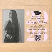 写真 卒業パーティー 2026 QRコード ピンク スクリプト アクリル招待状 (正面)