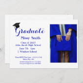 写真 卒業式 2024年 青い招待状 招待状 (正面/裏面)