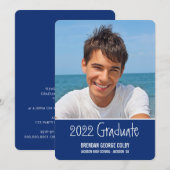 写真 卒業 ご招待 シンプル 無地 ロイヤル ネイビーブルー 招待状 (正面/裏面)