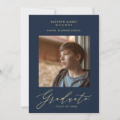 写真 卒業 ネイビー ファンシー モダン カリグラフィー 招待状 (正面)