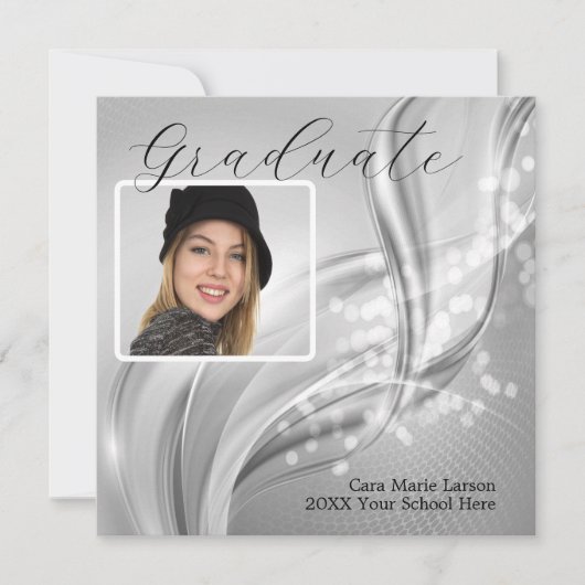 写真 卒業 ラグジュアリー シルバー メタリック インビテーション (正面)