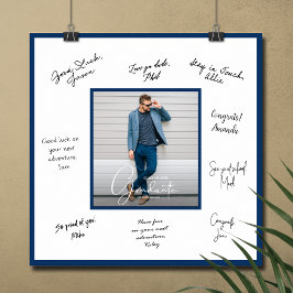 写真 卒業 寄せ書き ネイビーブルー 枠 ポスター