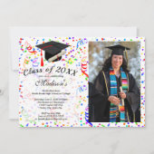 写真 卒業 黒い帽子 卒業証書 コンフェッティ パーティー 招待状 (正面)