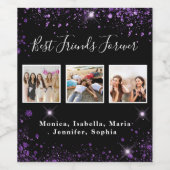 写真 友達 永遠 ブラック パープル グリッター ダスト ワインラベル (シングルラベル)