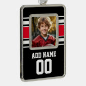 写真、名前、番号を付けたスポーツジャージー シルバープレートフレームオーナメント (右)