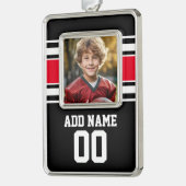 写真、名前、番号を付けたスポーツジャージー シルバープレートフレームオーナメント (左)