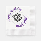 写真&名前 誕生日パーティー ペーパーナプキン 紫 縁ありカクテルナプキン (正面)