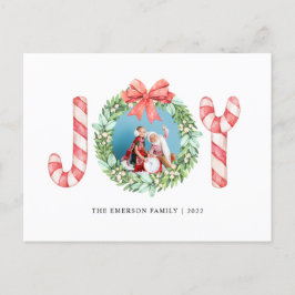 写真、名前、Joy |水彩クリスマスリース ポストカード