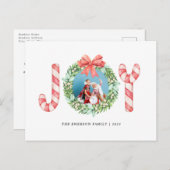 写真、名前、Joy |水彩クリスマスリース ポストカード (正面/裏面)