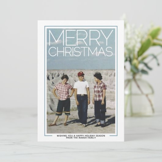 写真 – 巨大なメリークリスマス – モダン白縁ど色 シーズンカード (スタンド正面)