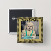 写真:幾何対角線黒と金ゴールド 缶バッジ (正面&裏面)