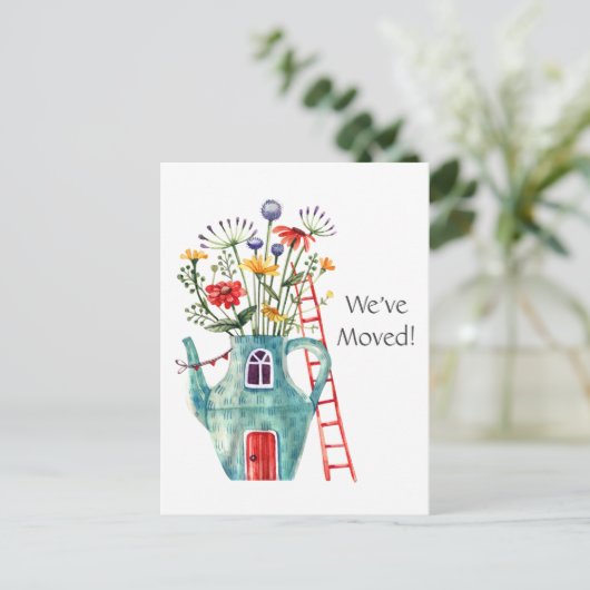 写真、引っ越しました、はがきのお洒落追加 ポストカード (スタンド正面)