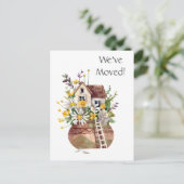 写真、引っ越しました、水彩の花を追加 ポストカード (スタンド正面)