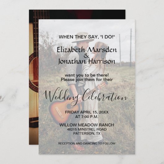 写真:彼らが私がギターカントリーの結婚式を行うと言う時 招待状 (正面/裏面)
