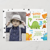 写真 恐竜 誕生日 招待状 男の子 (正面/裏面)
