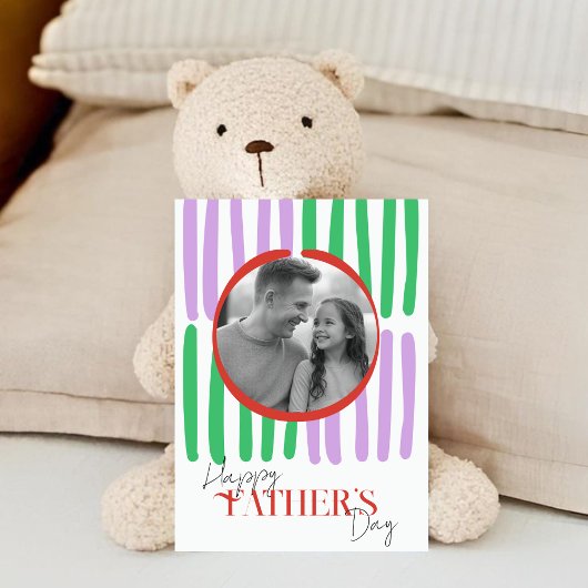 写真&手描きのストライプ カラフルな父の日 カード