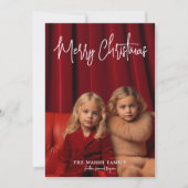 写真 – 手書きメリークリスマスレッドプレイド シーズンカード (正面)
