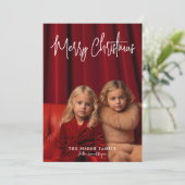 写真 – 手書きメリークリスマスレッドプレイド シーズンカード (スタンド正面)