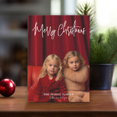 写真 – 手書きメリークリスマスレッドプレイド シーズンカード