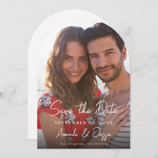 写真 – 手書き縦日付3円弧を保存 招待状 (正面/裏面)