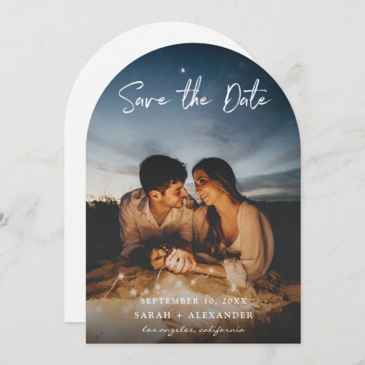 写真 – 手書き縦日付V2円弧を保存 招待状 (正面/裏面)