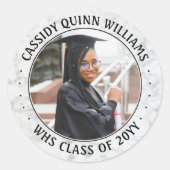 写真 授業 年間 ブラック&ホワイト 大理石 卒業 ラウンドシール (正面)