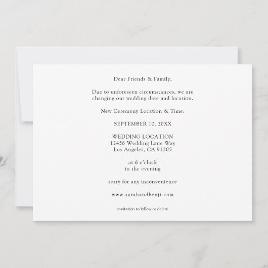 写真 – 日付の変更 招待状 (裏面)