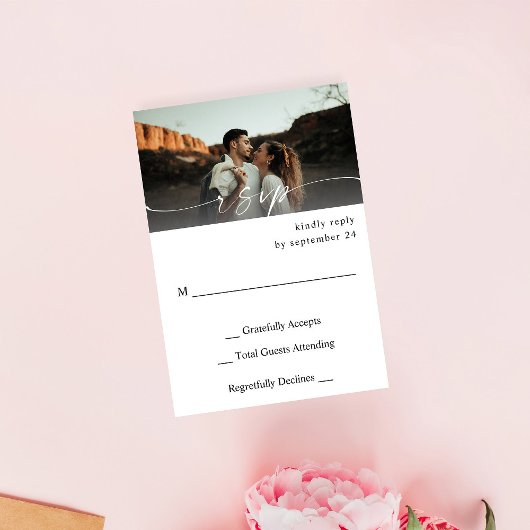 写真・書道3横モダンなし食事RSVP 出欠カード