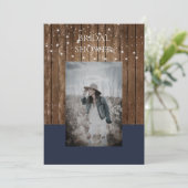 写真 & 木製 ライト ネイビー ブライダル シャワー 招待状 (スタンド正面)