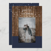写真 & 木製 ライト ネイビー ブライダル シャワー 招待状 (正面/裏面)