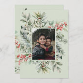 写真 松の葉 グリーン ホリー メリークリスマス シーズンカード (正面/裏面)