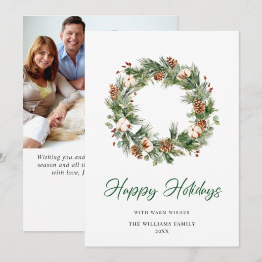 写真 松ぼっくり 輪飾 クリスマス 挨拶 (正面/裏面)