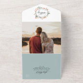 写真、桃のサンゴの植物学結婚の出欠届け オールインワン招待状 (外側)