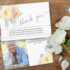 写真:桃黄色の花と台本の葬儀 サンキューカード