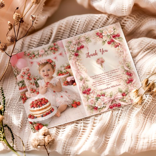 写真 桜の庭の女の子 初めての誕生日 サンキューカード