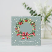 写真 水彩の花輪 メリークリスマスカード シーズンカード (スタンド正面)