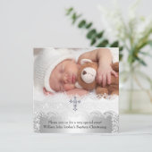 写真 洗礼 ラクロス ベビー 男の子 女の子 シルバー 招待状 (スタンド正面)